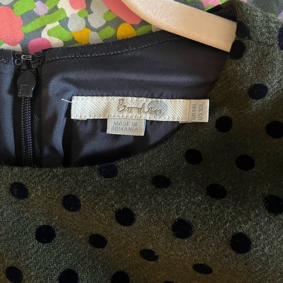Boden Canonbury Wool Short Sleeve Polka Dot Dress Green w/Navy Polka Dots - Picture 4 of 4